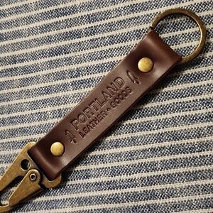 Portland Leather Chocolate Brown Keychain with Brass Accents